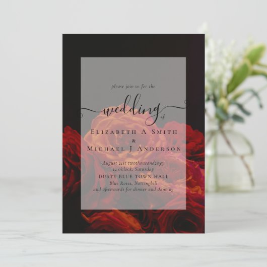 Gothic Red Roses Gothic Wedding Invite Kaart (Staand voorkant)