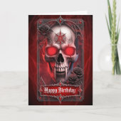 Gothic Red Roses & Occult Vampire Skull Birthday Kaart (Voorkant)