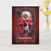 Gothic Red Roses & Occult Vampire Skull Birthday Kaart (Gele Bloem)
