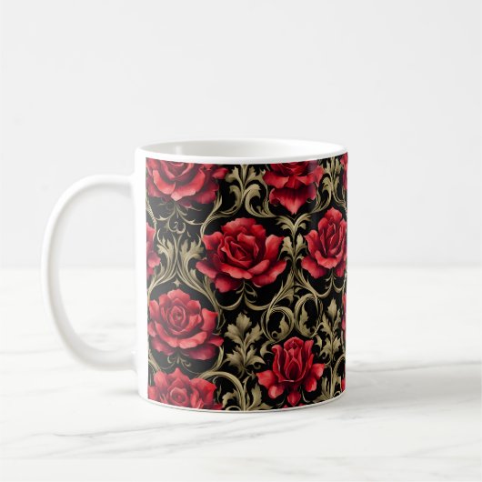 Gothic Red Roses op zwart #4 Koffiemok (Links)
