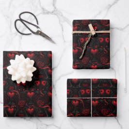 Gothic Red Roses Red Hearts and Black Flowers Inpakpapier Vel