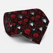 Gothic Red Roses Silver Hearts  Stropdas (Opgerold)