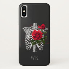  Gothic Red Roses Skeleton Monogram Case-Mate iPhone Case