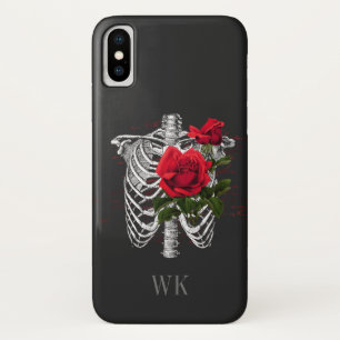  Gothic Red Roses Skeleton Monogram Case-Mate iPhone Case