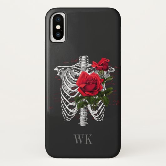  Gothic Red Roses Skeleton Monogram Case-Mate iPhone Case (Achterkant)