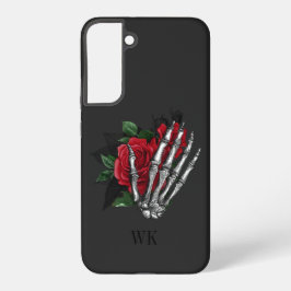  Gothic Red Roses Skeleton Monogram Samsung Galaxy Hoesje