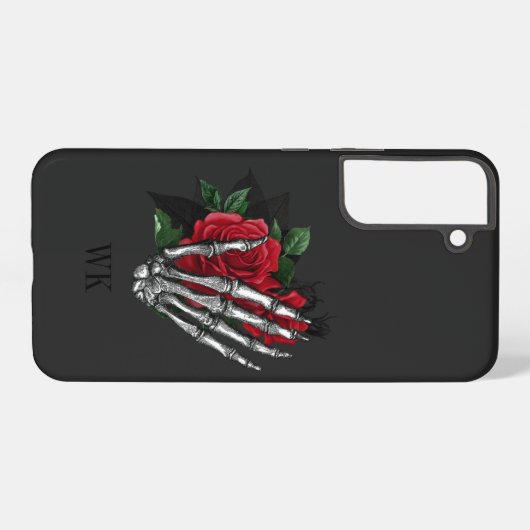  Gothic Red Roses Skeleton Monogram Samsung Galaxy Hoesje (Achterkant horizontaal)