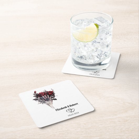 Gothic Red Roses Skeleton Wedding Kartonnen Onderzetters (Insitu)