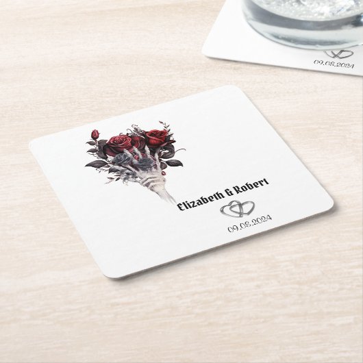 Gothic Red Roses Skeleton Wedding Kartonnen Onderzetters (Schuin)