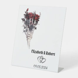 Gothic Red Roses Skeleton Wedding Reclamebord Met Voetstuk