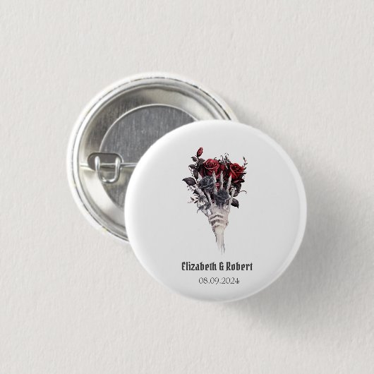 Gothic Red Roses Skeleton Wedding Ronde Button 3,2 Cm (Voorkant /achterkant)