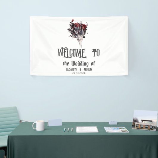Gothic Red Roses Skeleton Wedding Spandoek (Beurs)
