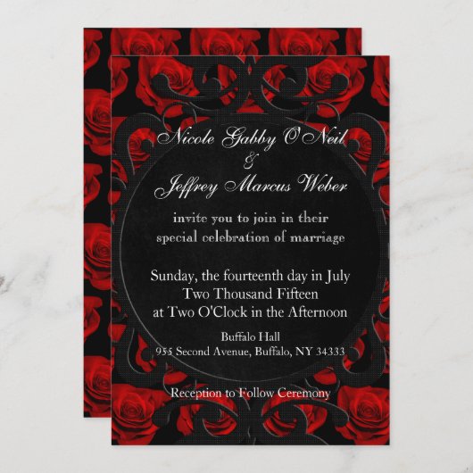 Gothic Red Roses Victoriaans bruiloft uitnodiging (Voorkant / Achterkant)