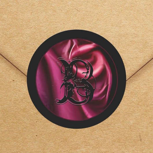 Gothic Red Satin Fabric Vampy Black Monogram Gothi Ronde Sticker