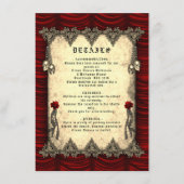 Gothic Red Silk and Gold Skulls Wedding Informatiekaartje (Voorkant)