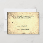 Gothic Red Silk and Gold Skulls Wedding RSVP Kaartje (Achterkant)