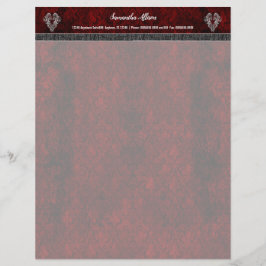 Gothic Red Silver Heart Damask Briefhoofd