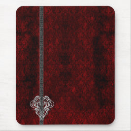 Gothic Red Silver Heart Damask Muismat