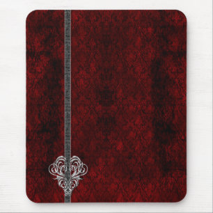Gothic Red Silver Heart Damask Muismat