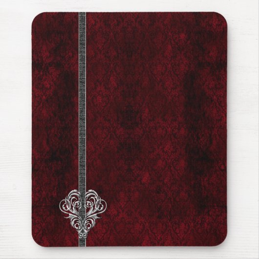 Gothic Red Silver Heart Damask Muismat (Voorkant)