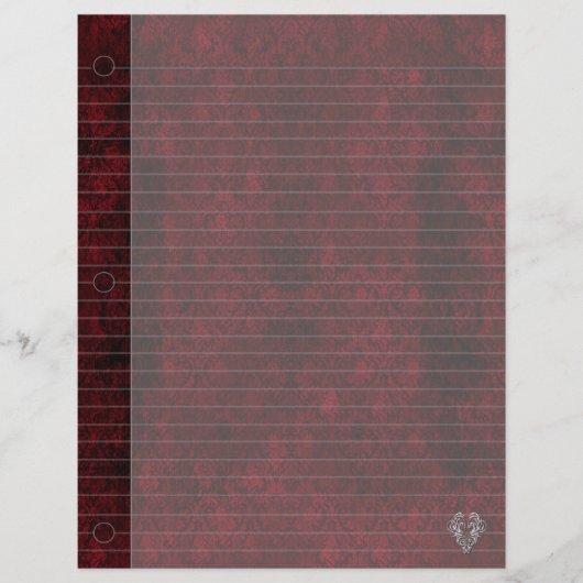 Gothic Red Silver Heart Damask Notitieboek Paper (Voorkant)