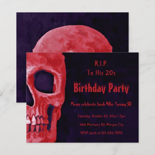 Gothic Red Skull Birthday RIP naar zijn begroting (Voorkant / Achterkant)