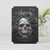 Gothic Retro Adult Halloween Party Skull Pink Kaart (Staand voorkant)