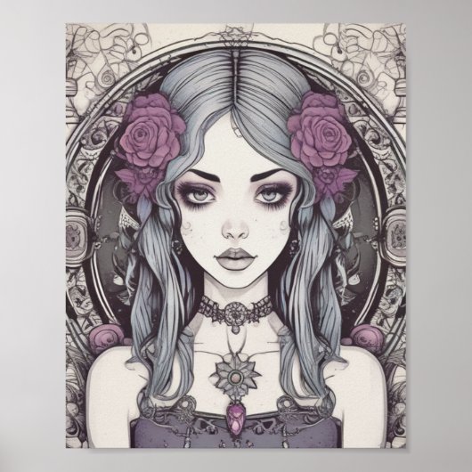 Gothic Reverie Blue Girl Poster (Voorkant)