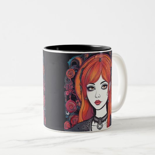 Gothic Reverie Sinaasappel Girl Tweekleurige Koffiemok (Voorkant rechts)