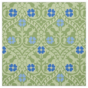 Gothic Revival Bloemen, Groen en Blauw Stof