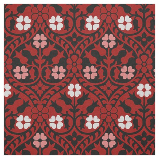 Gothic Revival Bloemen, Rood Stof (Swatch)