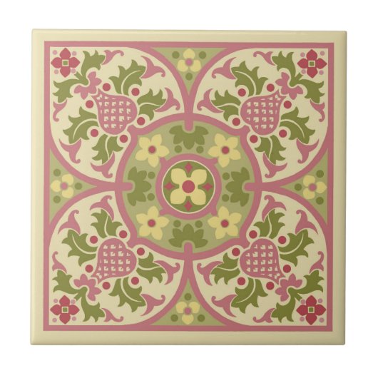 Gothic Revival Floral Medallion Keramische Tegel Tegeltje (Voorkant)