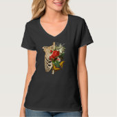 Gothic ribbenkooi met rode rozen en vlinders t-shirt (Voorkant)