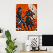 Gothic Ridder Duël Poster – Donkere Fantasie Kunst (Thuiskantoor)