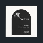 Gothic RIP 20s 30th Birthday Party Zwart-wit Servet<br><div class="desc">Dit is een 30e verjaardag gotische stijl, RIP 20s party design. Dit eenvoudige RIP 20s ontwerp, is in klassiek zwart-wit met stijlvolle typografie en een grafsteen / grafsteen vorm. De sjabloon is ingesteld voor u om eenvoudig jouw naam verjaardagsfeestgegevens toe te voegen. Perfect voor een cool en leuk, RIP 20s-thema,...</div>