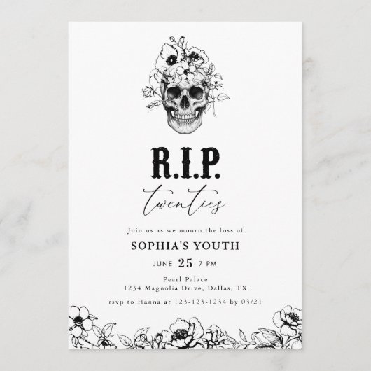 Gothic RIP Twenties 30th Birthday Invitation Kaart (Voorkant)