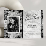 Gothic RIP Twenties 30th Birthday Party Invitation Kaart<br><div class="desc">'overlijden tot twintig' verjaardagsfeest met een rustige zwarte en witte waterverf achtergrond met een zilveren grijze marmer bedekking,  een foto die je kunt vervangen door je eigen,  en een 30e sjabloon die makkelijk te personaliseren is.</div>