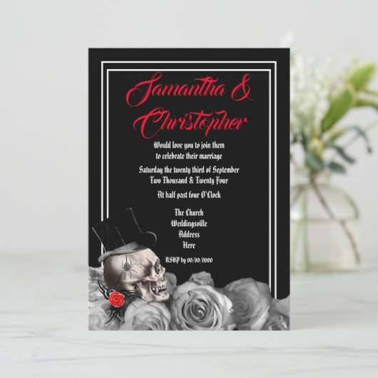 Gothic rock of biker black bruiloft kaart (Staand voorkant)