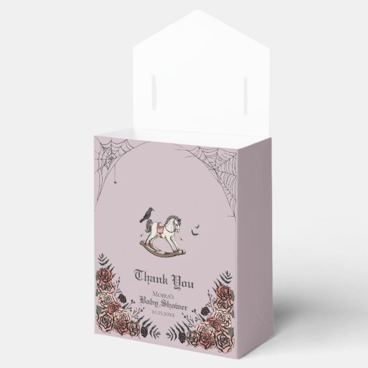Gothic Rocking Horse Paarse Halloween Baby shower Bedankdoosjes (Geopend)