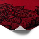 Gothic Rode Grunge Zwarte Kanten Trouw Monogram Poster (Hoek)