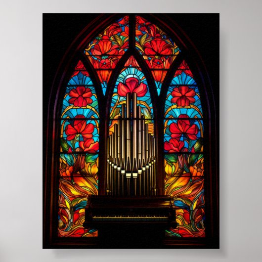 Gothic Rode Klaproos Kerk Pipeorgel Gebrandschilde Poster (Voorkant)