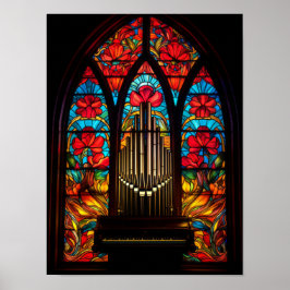 Gothic Rode Klaproos Kerk Pipeorgel Gebrandschilde Poster