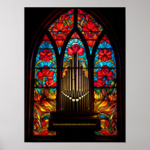 Gothic Rode Klaproos Kerk Pipeorgel Gebrandschilde Poster