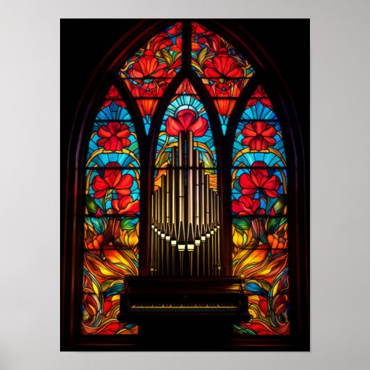 Gothic Rode Klaproos Kerk Pipeorgel Gebrandschilde Poster (Voorkant)