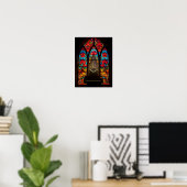 Gothic Rode Klaproos Kerk Pipeorgel Gebrandschilde Poster (Thuiskantoor)
