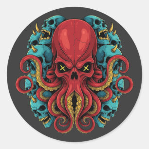 Gothic Rode Octopus Blauwe Schedels Ronde Sticker