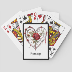 Gothic Rode Roos Hart met Wijnstok Accent Personal Pokerkaarten