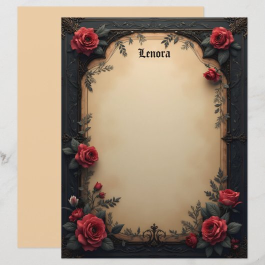 Gothic Rode Rozen Briefpapier (Voorkant / Achterkant)