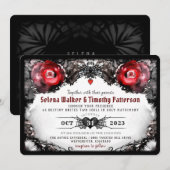 Gothic Rode Rozen en Spinnen Halloween Trouwdag Kaart (Voorkant / Achterkant)