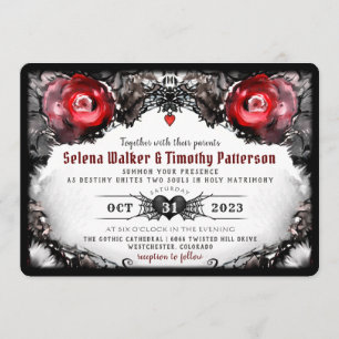 Gothic Rode Rozen en Spinnen Halloween Trouwdag Kaart
